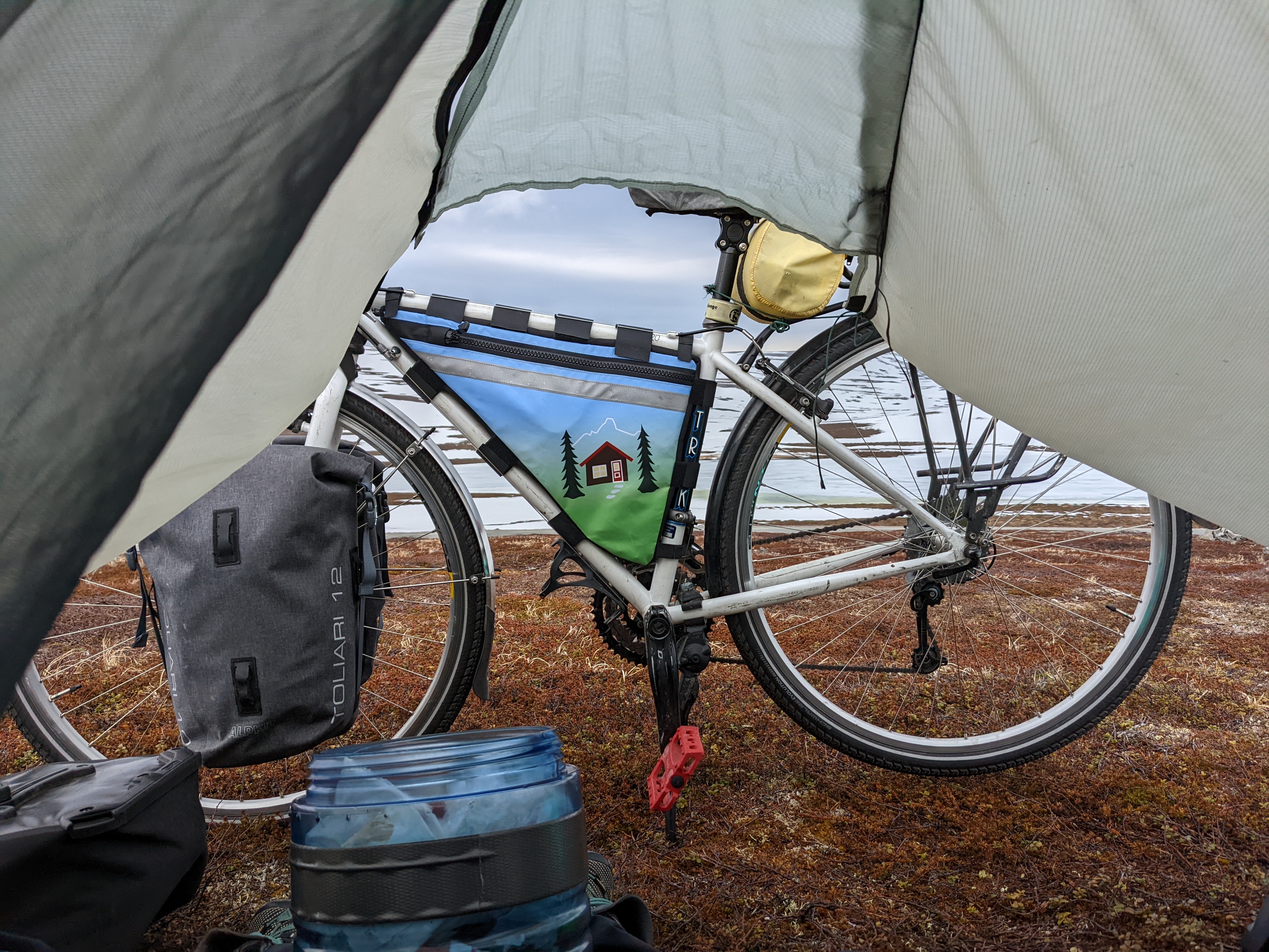 The open vestibule of our tent, where we ate breakfast