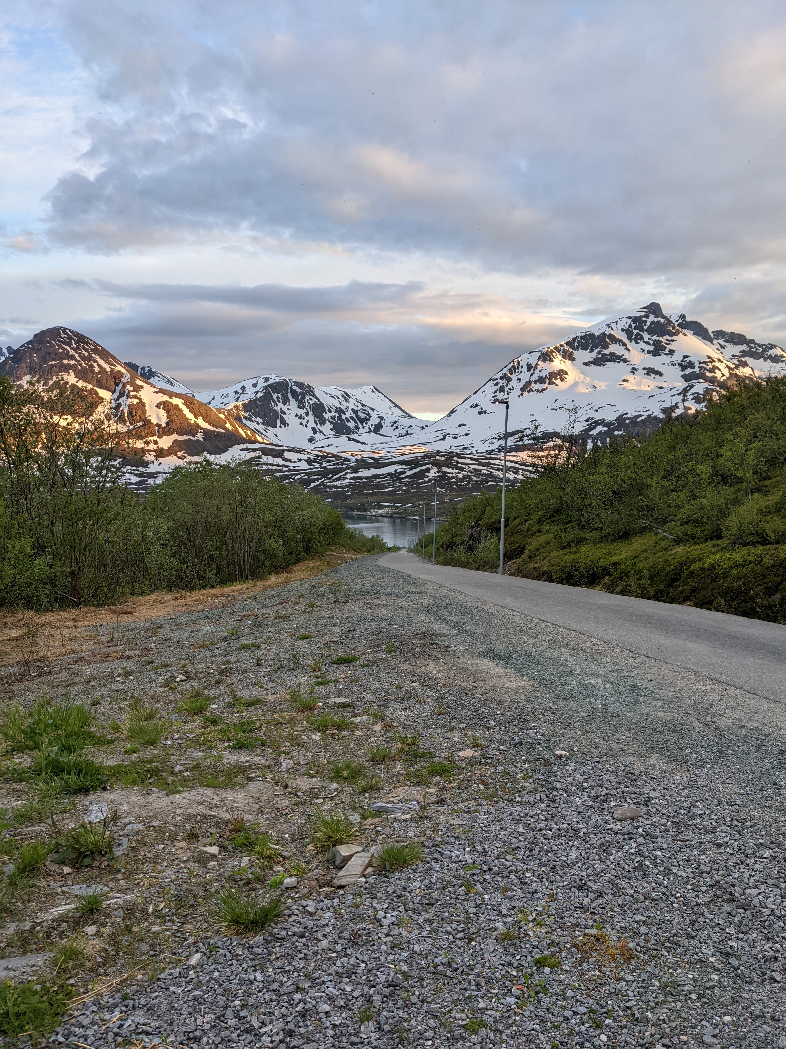 snowy peaks above bikeway